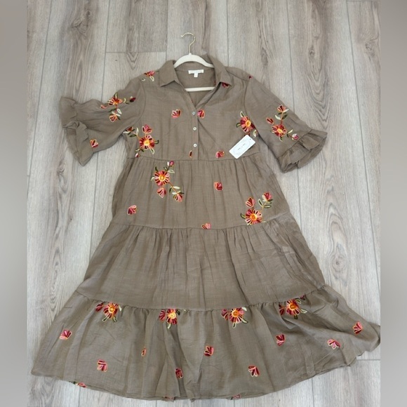 Fig and Flower. Floral Embroidered Brown Dress 💖🌸💐 - Picture 1 of 8